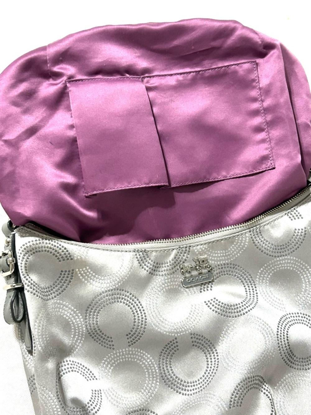 COACH “Maddison”  Dotted Op Art Convertible Hobo, Style F15929, Silver - Picture 12 of 16